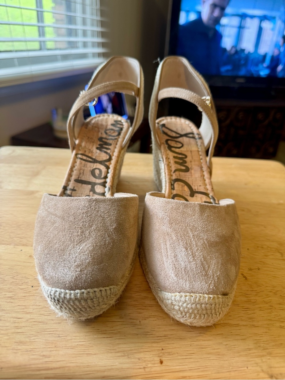 Sam Edelman Beige/Tan Espadrille Wedge Sandals with Ankle Strap